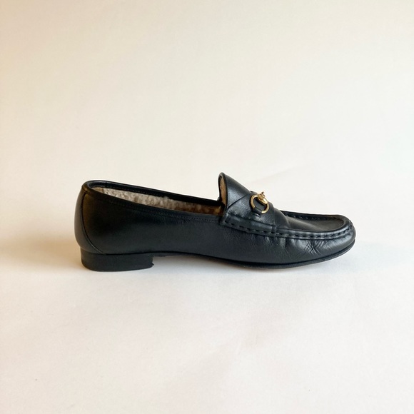 Gucci Black Genuine Leather Shearling Lining Loafers size EUR 40, US 9.5 - Picture 3 of 16